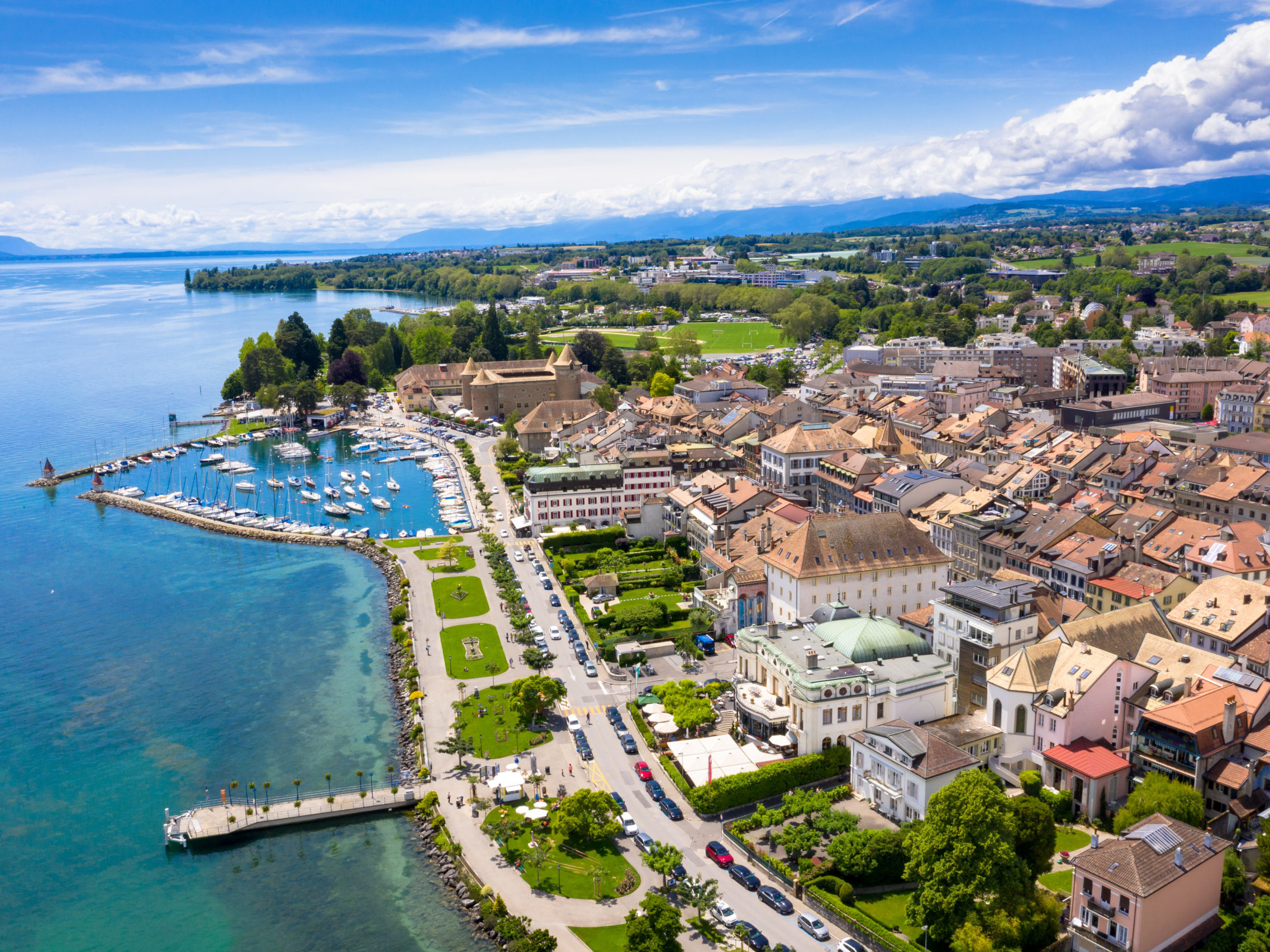 Ville de Morges vue aérienne représentant les projets immobiliers de HUUS Invest