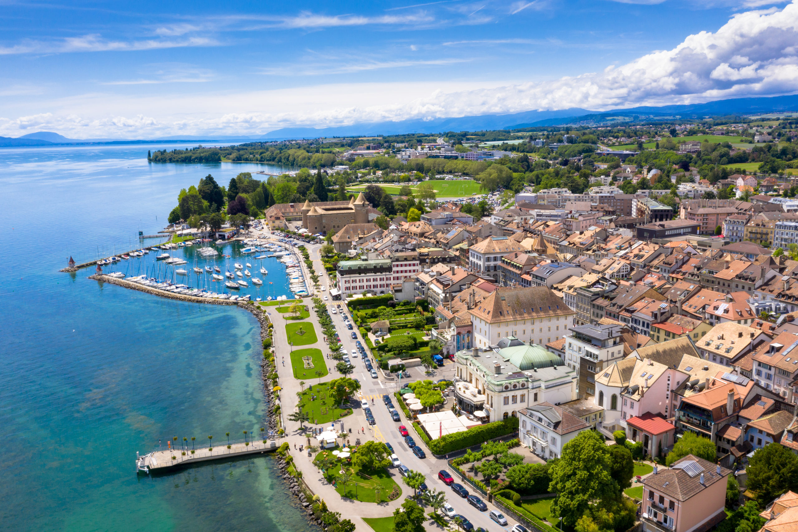 Ville de Morges vue aérienne représentant les projets immobiliers de HUUS Invest